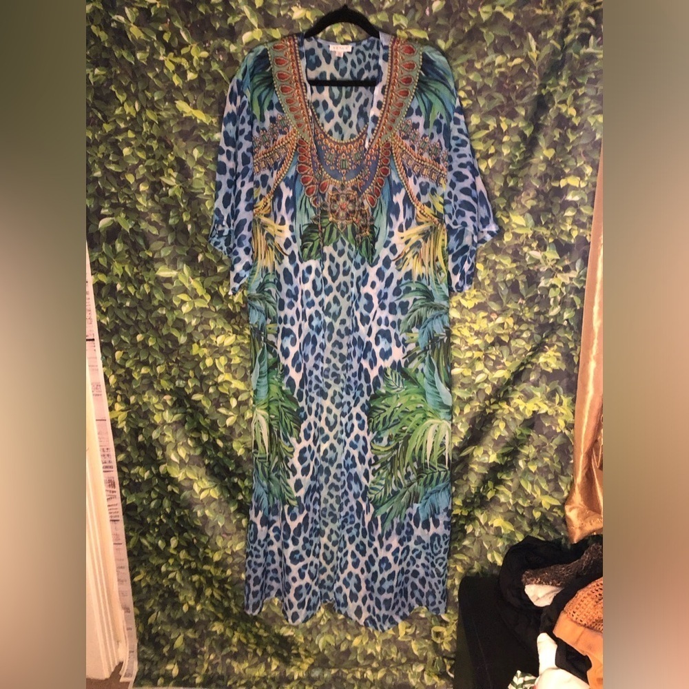 Vibrant Blue Animal Print Kaftan - Picture 4 of 16